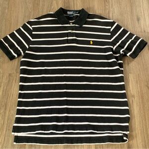 Vintage Ralph Lauren Polo Shirt Mens XL Black Block Stripes Rugby Jersey Classic